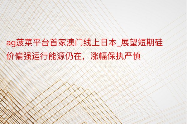 ag菠菜平台首家澳门线上日本_展望短期硅价偏强运行能源仍在，涨幅保执严慎